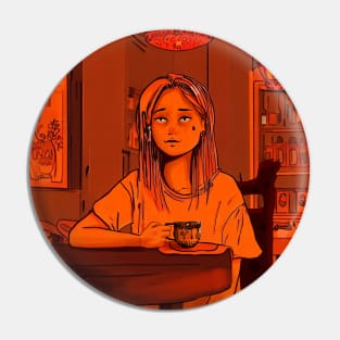 Melancholic girl drinking tea in traditional Chinese home Pin