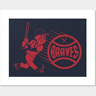 Vintage Running Baseball Player - Atlanta Braves (White Braves Wordmark)