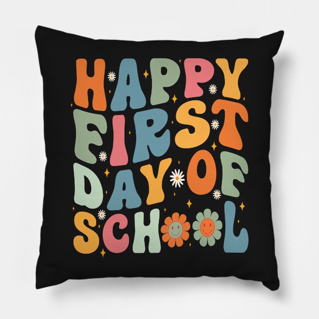 Retro Teacher Shirts Back to School Teacher Shirt Happy First Day of School Shirt for Teachers Back to School Shirt Teacher Gifts First Grade Vibes Pillow by SouQ-Art