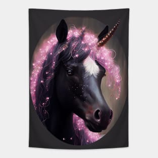 Unicorn Black and Pink Fairy Surreal Fantasy Creature Portrait Tapestry