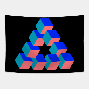 Optical triangle #6 - blues and salmon Tapestry
