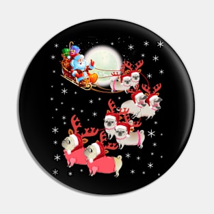 Pug Reindeer Christmas sled drawn by dog Santa family Pin