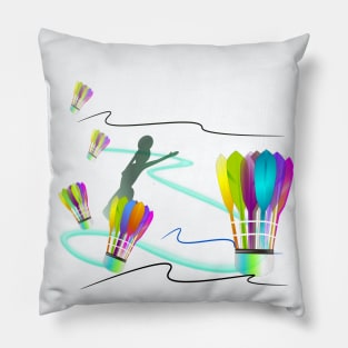 T-shirt woman and badminton balls speed action art Pillow