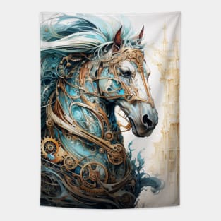 Steampunk Horse Brass Copper Metal Tapestry