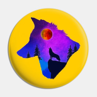 Wolf In Blood Moon Pin