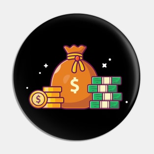 Sack of money with stock of coins cartoon Pin