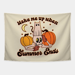 Wake Me Up When Summer Ends Funny Skeleton Halloween Tapestry