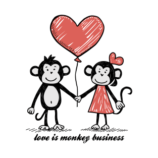 Monkey Lovers Stick Figure Couple Monkey Business T-Shirt