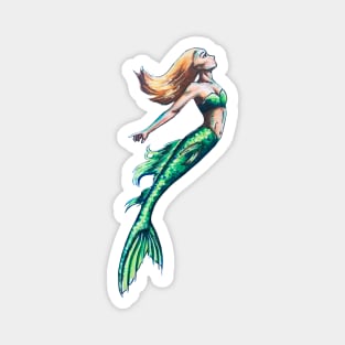 Green Tailed Mermaid Art Magnet