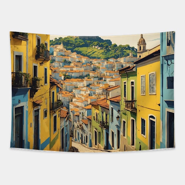 Salvador's Pelourinho Brazil Vintage Tourism Travel Poster Art Tapestry by TravelersGems