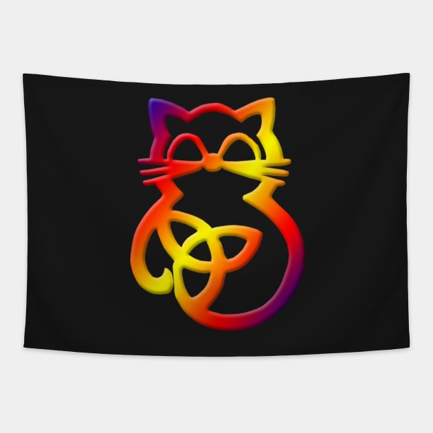 Rainbow Trinity Knot Celtic Cat Tapestry by Atteestude