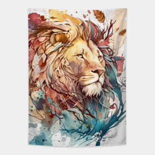 Lion Portrait Animal Painting Wildlife Outdoors Adventure Tapestry