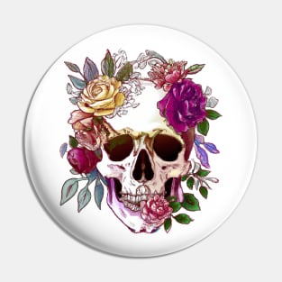 Floral skull watercolor painting style Pin