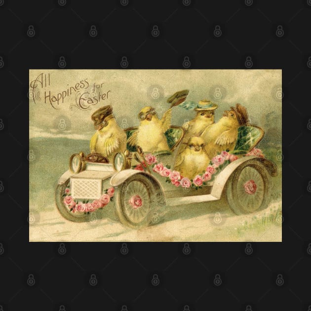 Vintage Easter Chicks Driving Car by RetroSalt