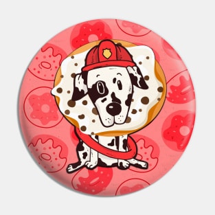 Firefighter firefighter dog with donut in red Pin