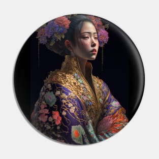 Geisha in floral kimono Pin