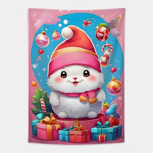 Cute Christmas Cat with Presents and Ornaments Tapestry