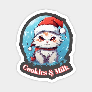 Cookies & Milk - Christmas Cat - Winter Holiday Magnet