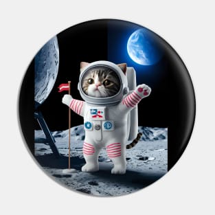 Astronaut cat moon landing Pin