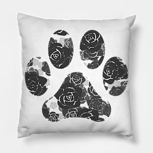 Grey Roses Paw Print Pillow