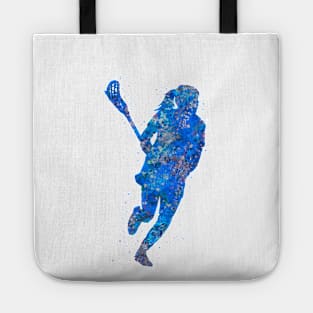 Lacrosse player blue art Tote