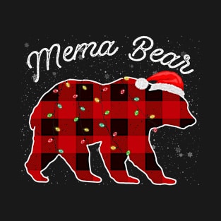 Mema Bear Santa Christmas Pajama Red Plaid Buffalo Family Funny T-Shirt