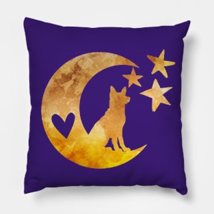 German Shepherd Dog on a Half Moon with Stars Pillow