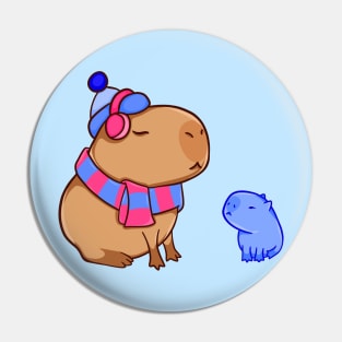 Capybara with a small snow capybara Pin