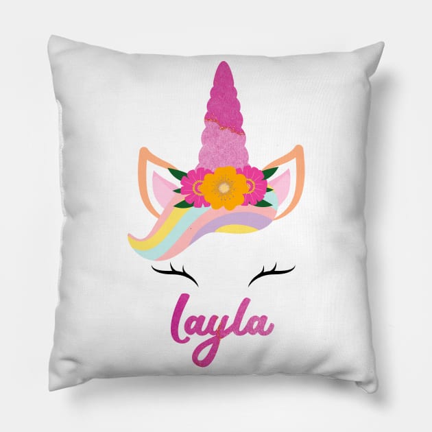 Name layla unicone awesome gift Pillow by Gaming champion