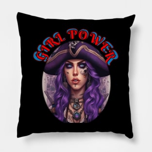 Girl power, purple pirate girl Pillow