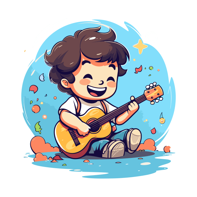 happy kid playing a guitar v6 by H2Ovib3s