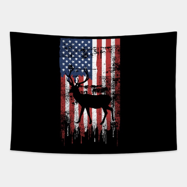 American Flag Deer Hunting Tapestry by S-Log