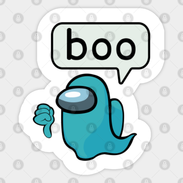 Among Us Ghost Of Disapproval Crewmate Cyan Halloween Among Us Game Sticker Teepublic