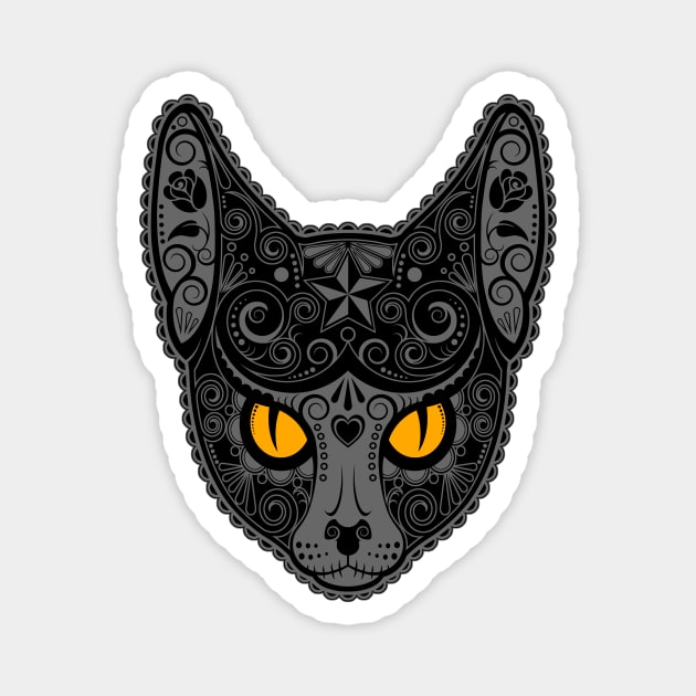 Decorated Dark Sugar Skull Cat Magnet by jeffbartels