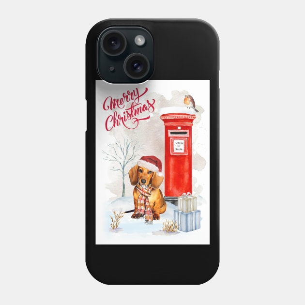 Red Dachshund Puppy Merry Christmas Santa Dog Phone Case by Puppy Eyes