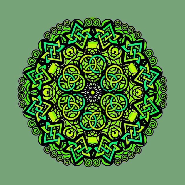 Celtic Green Geometric Mandala by Bits