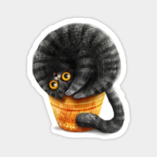 Black cat on a yellow pot Magnet