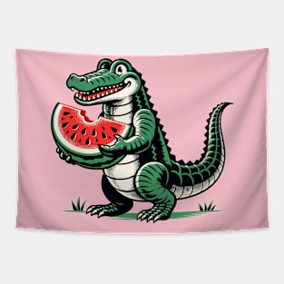 Alligator eats watermelon Tapestry