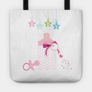 Baby bottle with soother. Baby shower design Tote