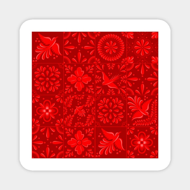 Mexican Red Talavera Tile Pattern by Akbaly Magnet by Akbaly