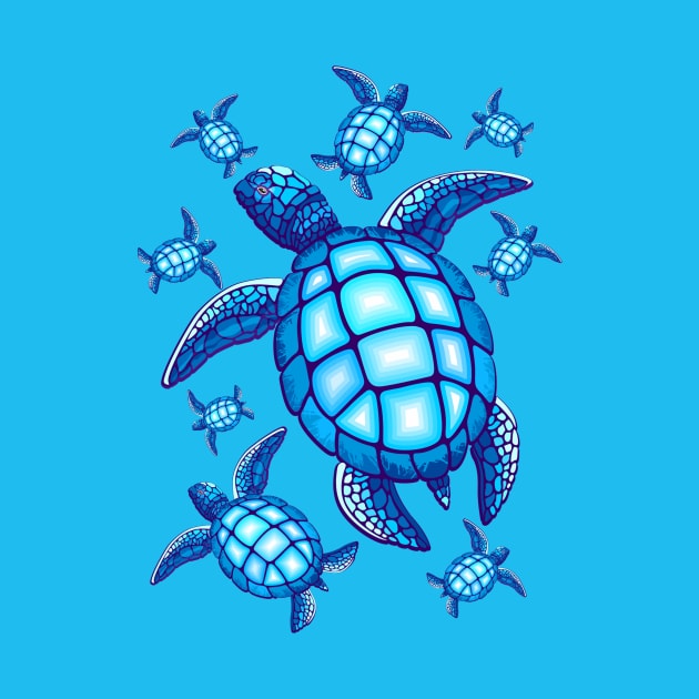 Sea Turtle Blue and Turquoise by BluedarkArt
