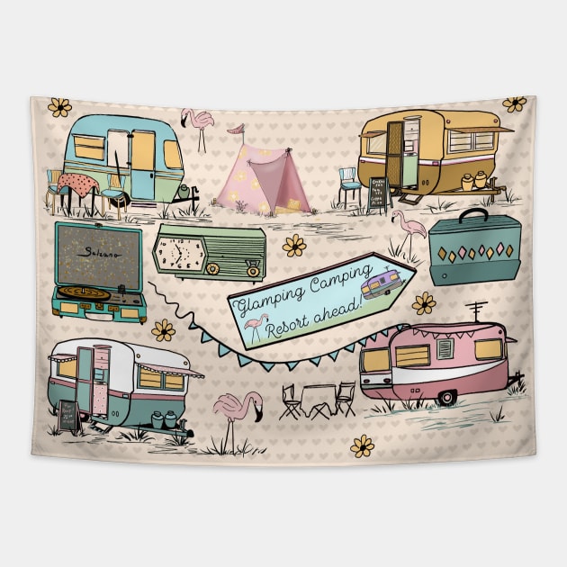 Flamingo Travel Trailer Park Tapestry by Salzanos