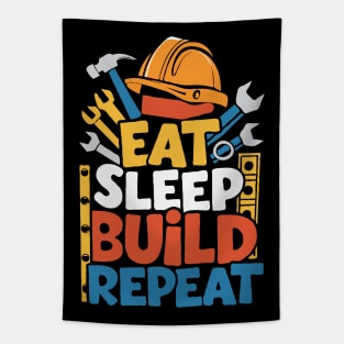 Eat Sleep Build Repeat. Funny Construction Tapestry