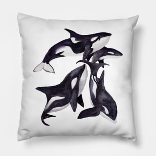 Orcas and Seal with blue fish Pillow