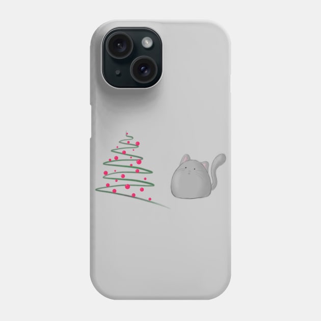 Cute fluffy fat cat with Xmas tree- cats lover Phone Case by Vane22april