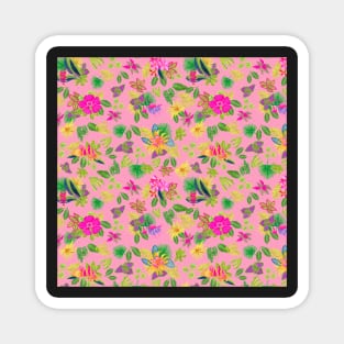 Tropical Flowers on Pink Background Magnet