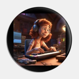 A Female Keyboard Player As A Cartoon Character Pin