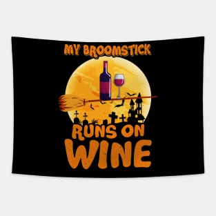 Latest My Broomstick Runs On Wine Halloween Costume Tapestry