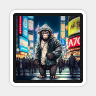 Monkey Walking in Shibuya Tokyo Magnet