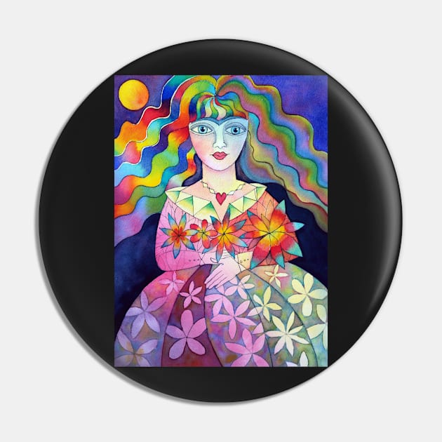 Flower girl with rainbow hair Pin by karincharlotte